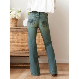 Women Vintage Washed Slim Flare Denim Jeans Versatile Long Denim Pants For Autumn Outdoor Travel Casual Outfits (Option: Blue-S)