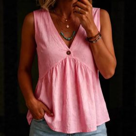 Casual And Elegant V-neck Button-up Sleeveless Vest Shirt (Option: Pink-S)