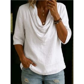 Womens Solid-Color Crew-Neck Casual Shirt (Option: White-S)