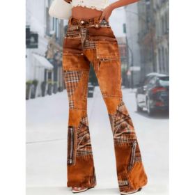 Ursime Zipper Button Flare Leg Patchwork Pants (Option: 1style-M)