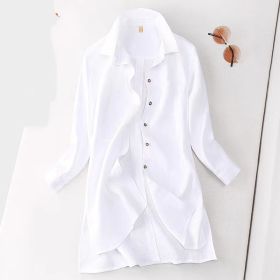 Cotton-linen Mid-length Shirt Artistic Cotton-linen Top (Option: White-M)