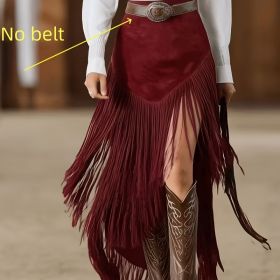Vintage Fringe Western Womens Asymmetrical Skirt (Option: Wine Red-S)