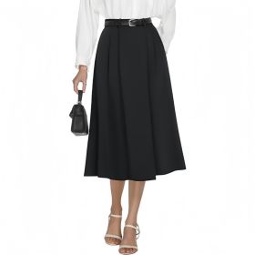 Business-casual Flared A-line Pleated Skirt With Pockets (Option: Black-S)