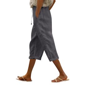 Casual Patchwork Button Cropped Pants For Women (Option: Dark Gray-S)