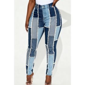 Patchwork Frayed Casual High-waisted Slim-fit Ripped Jeans (Option: 1style-M)