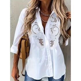 Plus Size  Women'S Plus Size Casual Fashion Temperament Elegant Comfortable Commute Vacation Versatile Embroidered Hollow Craft Solid Color Long Sleev (Option: 0XL)