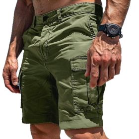 Men's Cargo Shorts Summer Multi-Pocket Button Zipper Pants With Pockers Fashion Beach Pants (Option: Army Green-L)