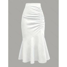 Women's Sexy Mermaid-style Waist-cinching Long Dress (Option: White-XL)