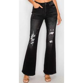 Black Low Waist Bell Bottom Jeans - Stretchy Slim Fit Fashion Denim (Option: 1)
