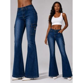 Women's High-quality Stretch Vintage Washed Cargo Flare Jeans, Y2K Style, Casual And Versatile, Suitable For All Seasons (Option: S)