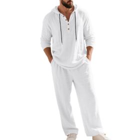 Men's Casual Home Wear Set Long Sleeve Pants With Hood (Option: White-S)