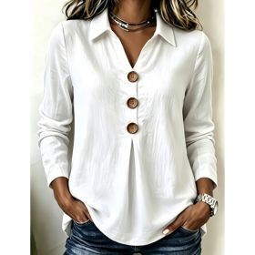 Womens Long-sleeve Solid-color Button-up Shirt (Option: White-S)