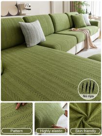 1PC Shake Fleece Fishbone Patterned Sofa Hat with Elastic All Inclusive Universal Set, Anti Cat Scratch and Anti Slip Sofa Cushion (Color: Green, size: Pillow cover)