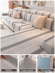 1 Pc Pick Up Striped Jacquard Elastic Sofa Cover, All Inclusive Universal Set, Four Season Anti Cat Scratch Sofa Cover, Universal Sofa Hat (Color: Light Gray, size: 4-person seat)