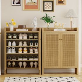42.5" Tall Rattan Shoe Cabinet with Doors, 6-Tier Wooden Freestanding Shoe Storage Organizer with Adjustable Shelves (title: default title)