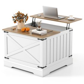 Farmhouse Lift Top Coffee Table with Hidden Storage Compartment (Color: Brown)