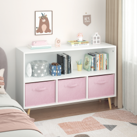 Kids bookcase with Collapsible Fabric Drawers, Children's Book Display, Toy Storage Cabinet Organizer (Color: White+Pink, Material: MDF)