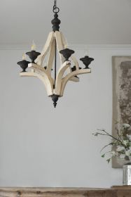 6 - Light Wood Chandelier, Hanging Light Fixture with Adjustable Chain for Kitchen Dining Room Foyer Entryway, Bulb Not Included (Color: as Pic)