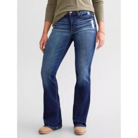 Women Washed Distressed Flare Denim Jeans Stretch Slim Fit Pants For Outdoor Activities Daily Casual Street Outfits (Option: Blue-S)