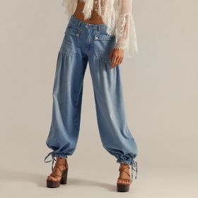 Casual Jeans For Women Loose Mid Waist Straight (Option: Light Blue-S)
