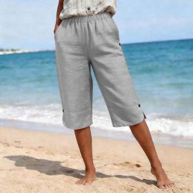 Womens Summer High-waisted Elastic Straight-leg Casual Pants (Option: Gray-S)