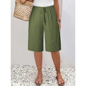 Women's Casual Fashion Solid Color Cropped Pants (Option: Army Green-S)