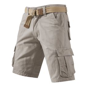 Five-point Shorts Men's Thin Summer Capris Loose Casual Pants Tooling Cotton Sports Pants (Option: 002Beige-29)