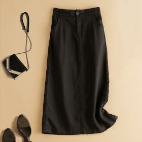 Artistic Vintage Japanese-style Midi Cotton-linen Dress (Option: Black-M)