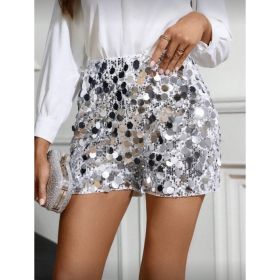 Women's Nightclub Beaded Shorts Sequin Shorts (Option: Silver-S)