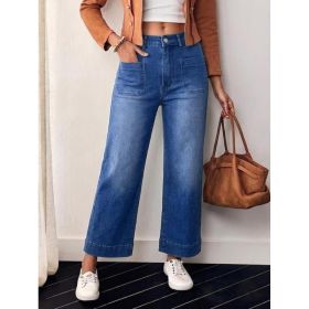 Women High Waist Cropped Flare Denim Jeans With Front Pockets Casual Pants For City Street Shopping Daily Office Wear (Option: Blue-S)