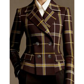 Women's Double-breasted Elegant Suit Jacket (Option: Brown-S)